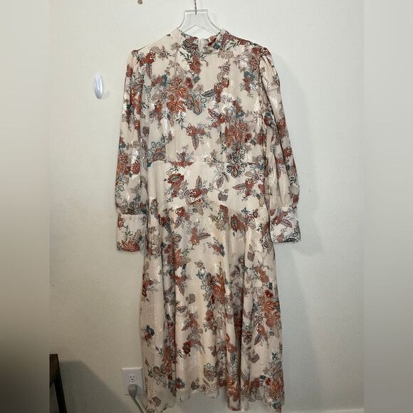 POSE Curved Yolk Dress Brown Floral Modest Maxi Long Sleeve Size 16 Boho NWT - Picture 3 of 4